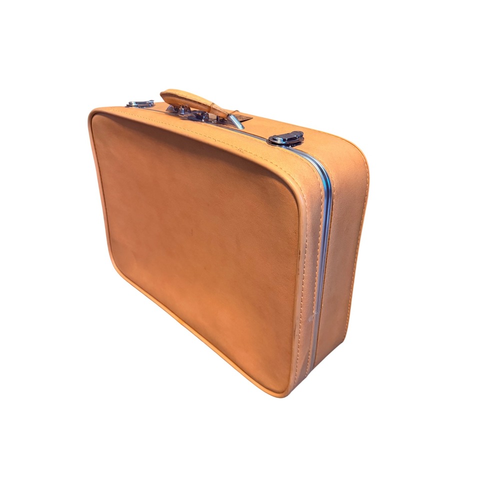 Vintage Apricot Tan Hardside Suitcase Retro Mid Century Travel Luggage 21 Inch
